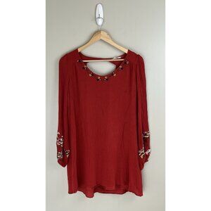 Altar’d State Oversized Peasant Tunic Dress Sz Small Embroidered Boho Orange‎